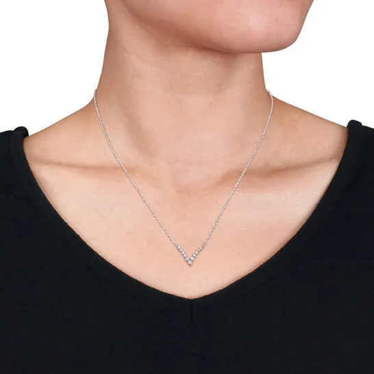 Necklaces JMS always Original Created Forever 13 CT TGW Lab Created Diamond Graduated V Necklace in Platinum Plated Sterling Silver Necklaces JMS always Original Created Forever 13 CT TGW Lab Created Diamond Graduated V Necklace in Platinum Plated Sterling Silver