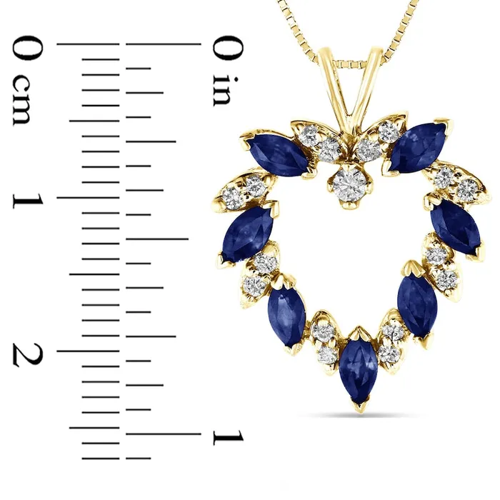 Necklaces Marquise Blue Sapphire and 02 CT TW Natural Diamond Leaf Alternating Wreath Heart Pendant in 14K Gold Goldia
