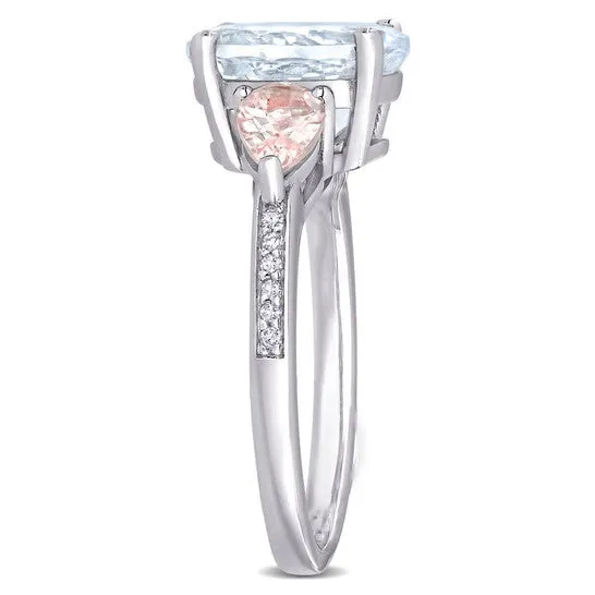 Original Amour 005 CT TDW Diamond and 3 CT TGW Ice Aquamarine and Morganite 3Stone Ring in Sterling Silver JMS always Rings Original Amour 005 CT TDW Diamond and 3 CT TGW Ice Aquamarine and Morganite 3Stone Ring in Sterling Silver JMS always Rings