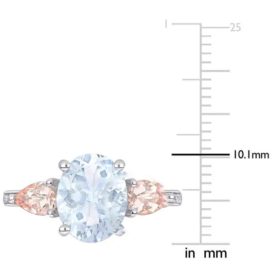 Original Amour 005 CT TDW Diamond and 3 CT TGW Ice Aquamarine and Morganite 3Stone Ring in Sterling Silver JMS always Rings Original Amour 005 CT TDW Diamond and 3 CT TGW Ice Aquamarine and Morganite 3Stone Ring in Sterling Silver JMS always Rings