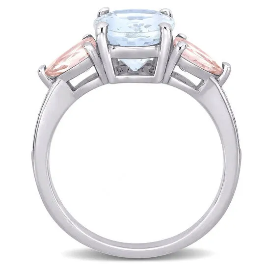 Original Amour 005 CT TDW Diamond and 3 CT TGW Ice Aquamarine and Morganite 3Stone Ring in Sterling Silver JMS always Rings Original Amour 005 CT TDW Diamond and 3 CT TGW Ice Aquamarine and Morganite 3Stone Ring in Sterling Silver JMS always Rings