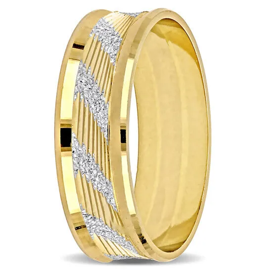 Original Amour Mens 6mm Ribbed and Striped Curved Wedding Band in 14k Yellow Gold JMS always Rings