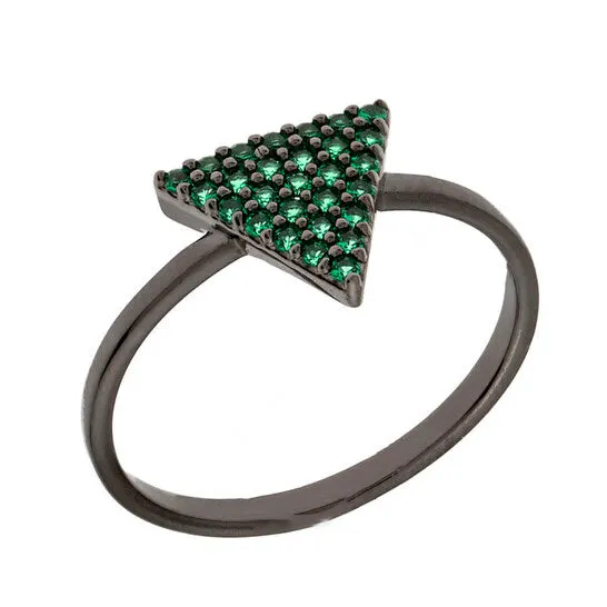 Original Elegant Confetti Womens 18K Black Gold Plated Green CZ Simulated Diamond Pave Stackable Triangle Ring JMS always Rings Original Elegant Confetti Womens 18K Black Gold Plated Green CZ Simulated Diamond Pave Stackable Triangle Ring JMS always Rings