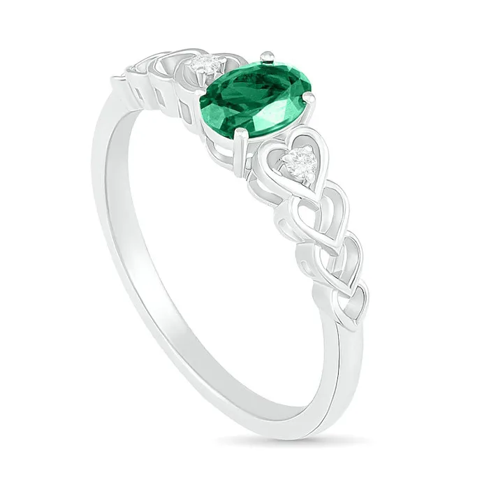 Oval LabCreated Emerald and Diamond Accent HeartSides Trio Ring in Sterling Silver Goldia Rings Oval LabCreated Emerald and Diamond Accent HeartSides Trio Ring in Sterling Silver Goldia Rings