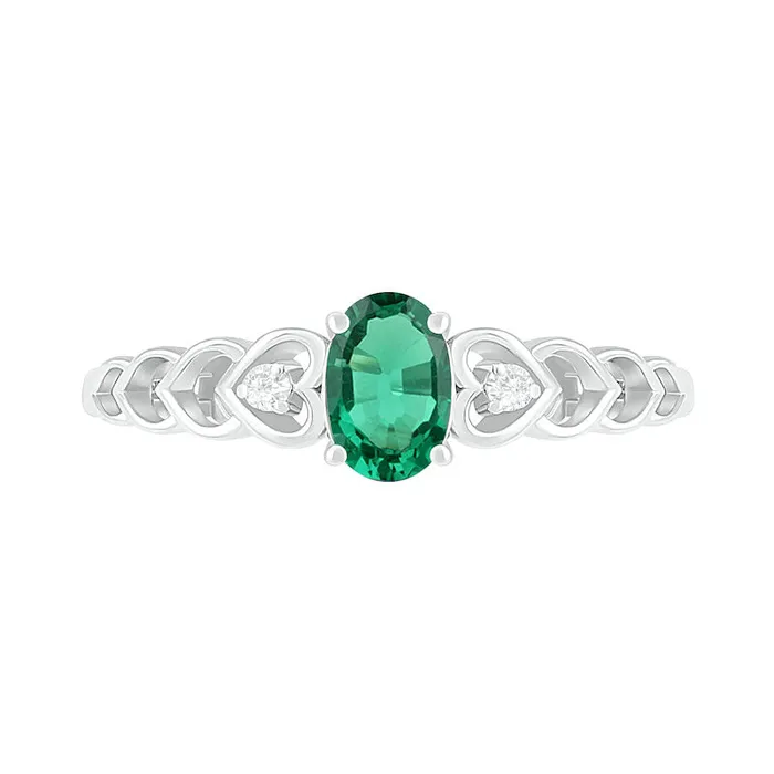 Oval LabCreated Emerald and Diamond Accent HeartSides Trio Ring in Sterling Silver Goldia Rings Oval LabCreated Emerald and Diamond Accent HeartSides Trio Ring in Sterling Silver Goldia Rings