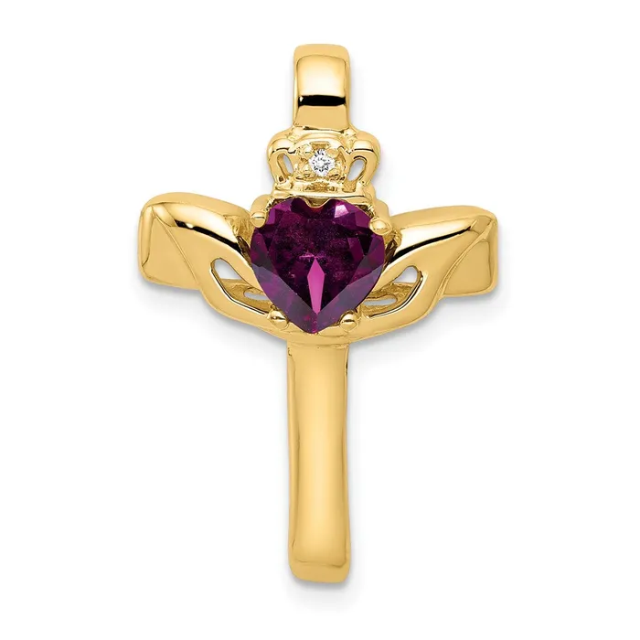 PreStyled Sets Goldia 14k Yellow Gold 6mm Claddagh Rhodolite Garnet A Diamond Cross Slide PreStyled Sets Goldia 14k Yellow Gold 6mm Claddagh Rhodolite Garnet A Diamond Cross Slide