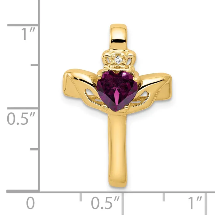 PreStyled Sets Goldia 14k Yellow Gold 6mm Claddagh Rhodolite Garnet A Diamond Cross Slide