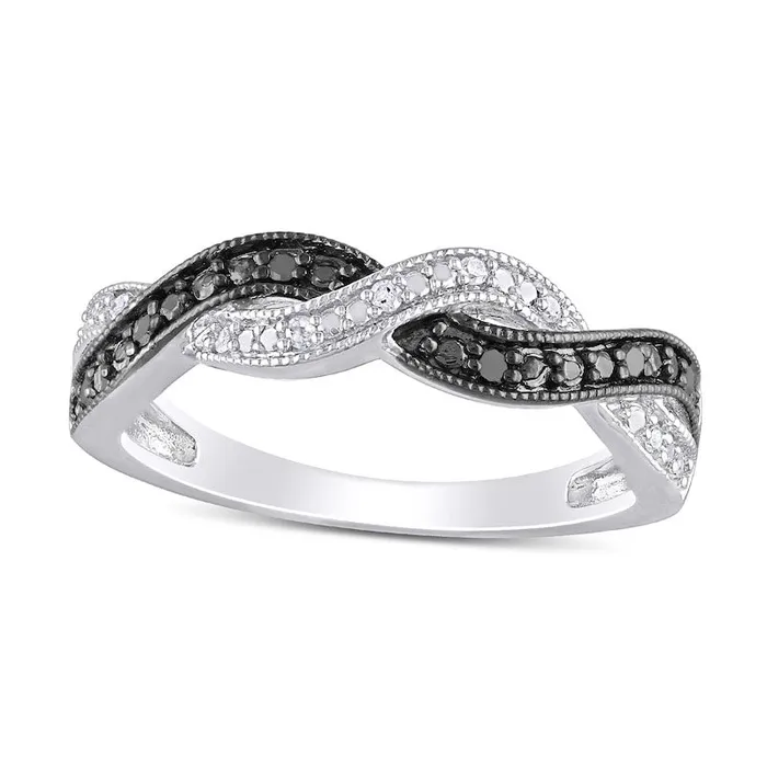 Rings 010 CT TW Enhanced Black and White Natural Diamond Twist Antique VintageStyle Ring in Sterling Silver Goldia Rings 010 CT TW Enhanced Black and White Natural Diamond Twist Antique VintageStyle Ring in Sterling Silver Goldia