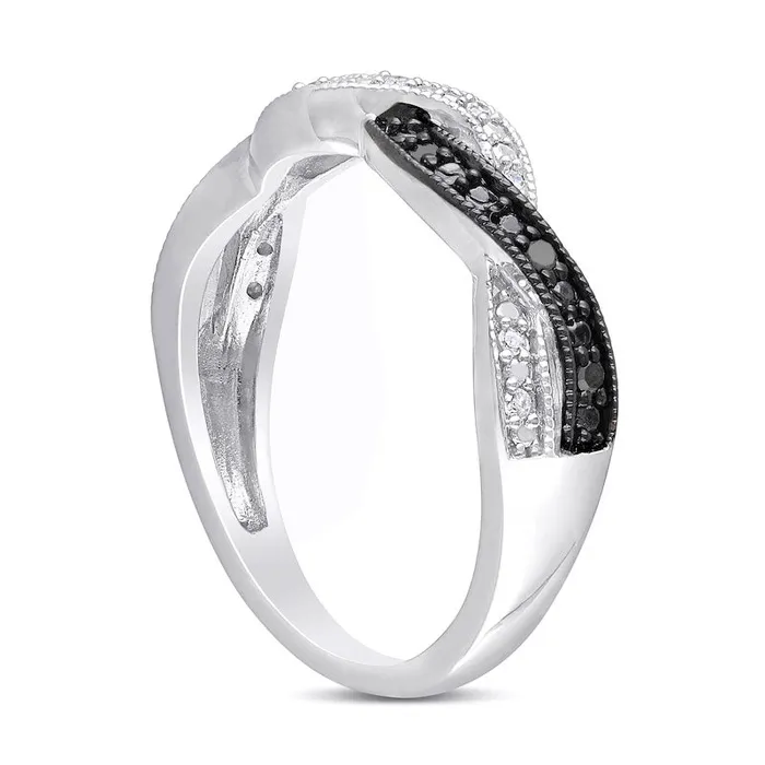 Rings 010 CT TW Enhanced Black and White Natural Diamond Twist Antique VintageStyle Ring in Sterling Silver Goldia