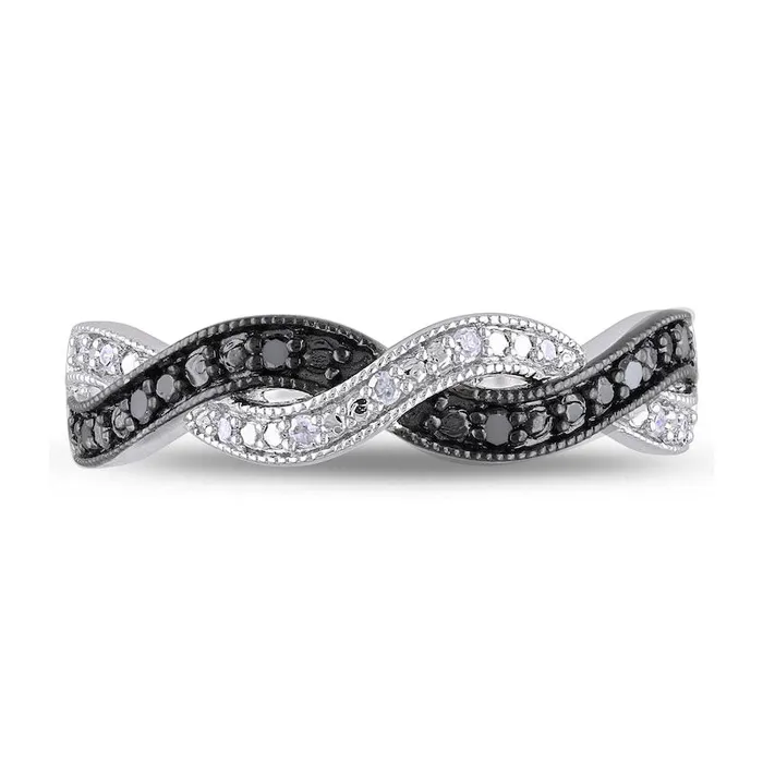 Rings 010 CT TW Enhanced Black and White Natural Diamond Twist Antique VintageStyle Ring in Sterling Silver Goldia