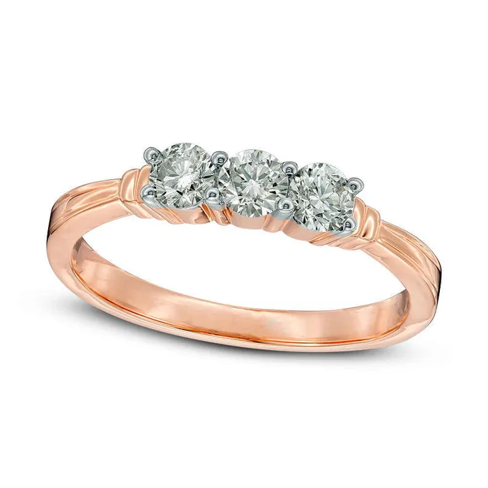 Rings 050 CT TW Natural Diamond Three Stone Collar Engagement Ring in Solid 10K Rose Gold Goldia Rings 050 CT TW Natural Diamond Three Stone Collar Engagement Ring in Solid 10K Rose Gold Goldia