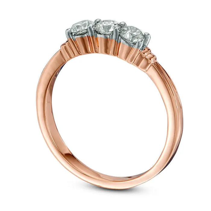 Rings 050 CT TW Natural Diamond Three Stone Collar Engagement Ring in Solid 10K Rose Gold Goldia Rings 050 CT TW Natural Diamond Three Stone Collar Engagement Ring in Solid 10K Rose Gold Goldia