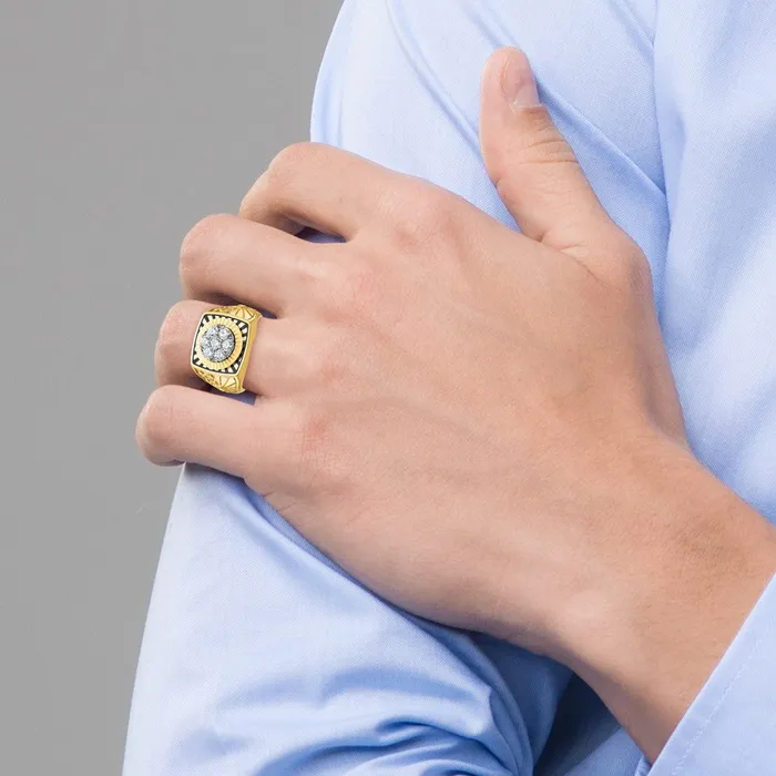 Rings 14k Twotone Gold Mens Enameled 1 carat Diamond Complete Ring Goldia