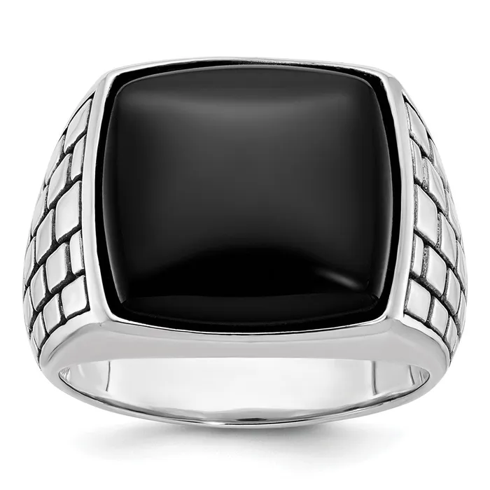 Rings 14k White Gold Mens Antiqued Onyx Complete Ring Goldia