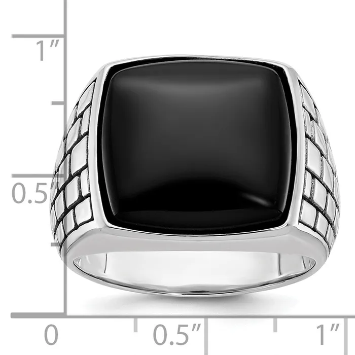 Rings 14k White Gold Mens Antiqued Onyx Complete Ring Goldia