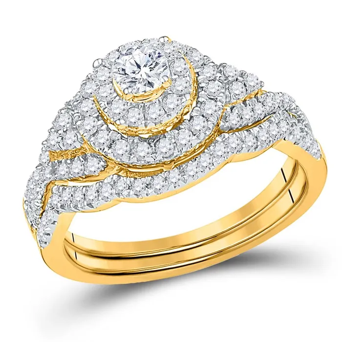 Rings gndatlanta 10k Yellow Gold Round Diamond Double Halo Bridal Wedding Ring Set 34 Cttw Rings gndatlanta 10k Yellow Gold Round Diamond Double Halo Bridal Wedding Ring Set 34 Cttw