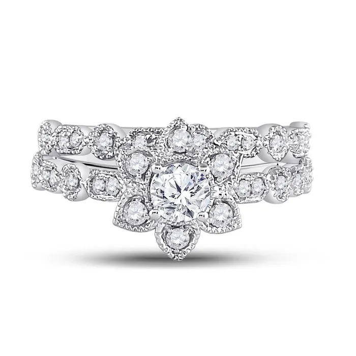 Rings gndatlanta 14k Twotone Gold Round Diamond Bridal Wedding Ring Set 34 Ctw Certified