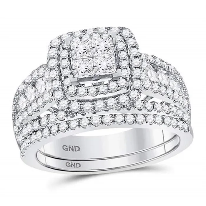 Rings gndatlanta 14k White Gold Princess Diamond Bridal Wedding Ring Set 134 Cttw Rings gndatlanta 14k White Gold Princess Diamond Bridal Wedding Ring Set 134 Cttw
