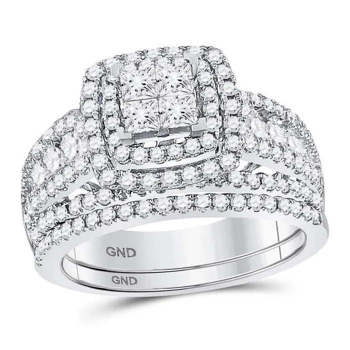 Rings gndatlanta 14k White Gold Princess Diamond Bridal Wedding Ring Set 134 Cttw