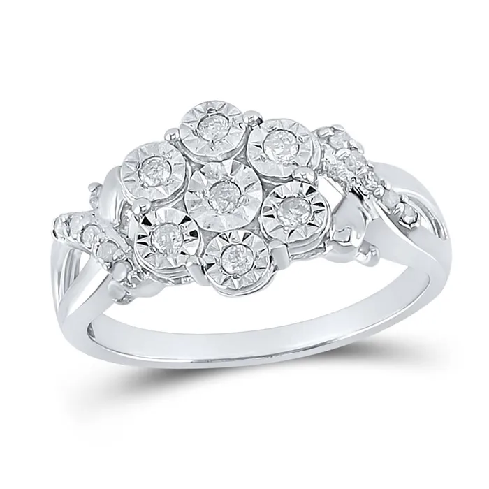 Rings gndatlanta Sterling Silver Round Diamond Flower Cluster Ring 14 Cttw