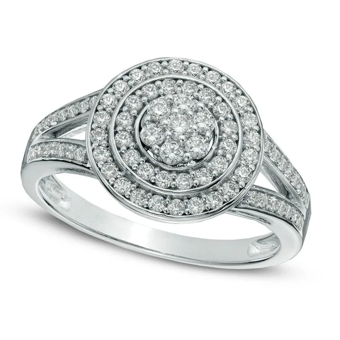 Rings Goldia 050 CT TW Natural Diamond Frame Cluster Ring in Solid 10K White Gold