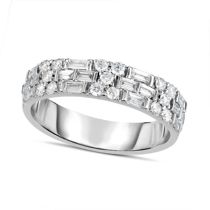 Rings Goldia 075 CT TW Baguette and Round Natural Diamond Alternating MultiRow Band in Solid 14K White Gold Rings Goldia 075 CT TW Baguette and Round Natural Diamond Alternating MultiRow Band in Solid 14K White Gold
