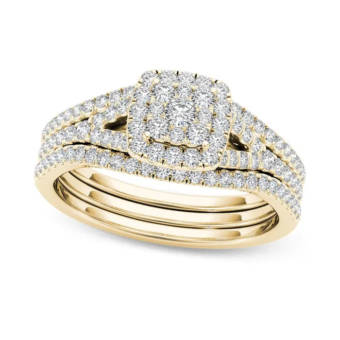 Rings Goldia 075 CT TW Composite Natural Diamond Cushion Frame Three Piece Bridal Engagement Ring Set in Solid 14K Gold Rings Goldia 075 CT TW Composite Natural Diamond Cushion Frame Three Piece Bridal Engagement Ring Set in Solid 14K Gold