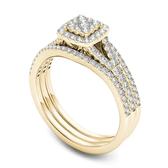 Rings Goldia 075 CT TW Composite Natural Diamond Cushion Frame Three Piece Bridal Engagement Ring Set in Solid 14K Gold Rings Goldia 075 CT TW Composite Natural Diamond Cushion Frame Three Piece Bridal Engagement Ring Set in Solid 14K Gold
