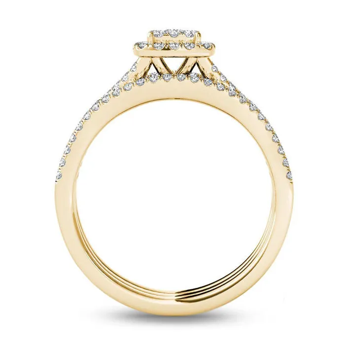 Rings Goldia 075 CT TW Composite Natural Diamond Cushion Frame Three Piece Bridal Engagement Ring Set in Solid 14K Gold Rings Goldia 075 CT TW Composite Natural Diamond Cushion Frame Three Piece Bridal Engagement Ring Set in Solid 14K Gold