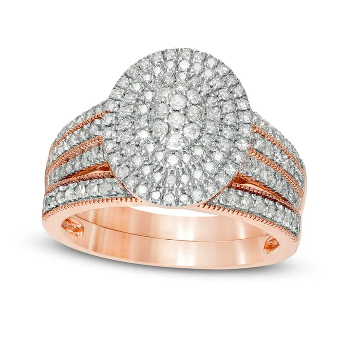 Rings Goldia 075 CT TW Composite Natural Diamond Triple Oval Frame Antique VintageStyle MultiRow Bridal Engagement Ring Set in Solid 10K Rose Gold Rings Goldia 075 CT TW Composite Natural Diamond Triple Oval Frame Antique VintageStyle MultiRow Bridal Engagement Ring Set in Solid 10K Rose Gold