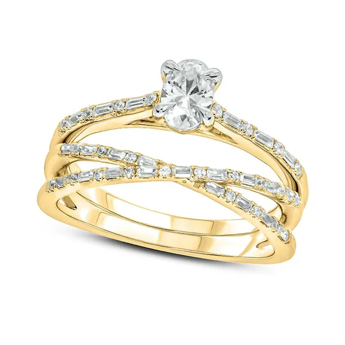 Rings Goldia 075 CT TW Oval Natural Diamond Alternating Crossover Bridal Engagement Ring Set in Solid 10K Yellow Gold Rings Goldia 075 CT TW Oval Natural Diamond Alternating Crossover Bridal Engagement Ring Set in Solid 10K Yellow Gold