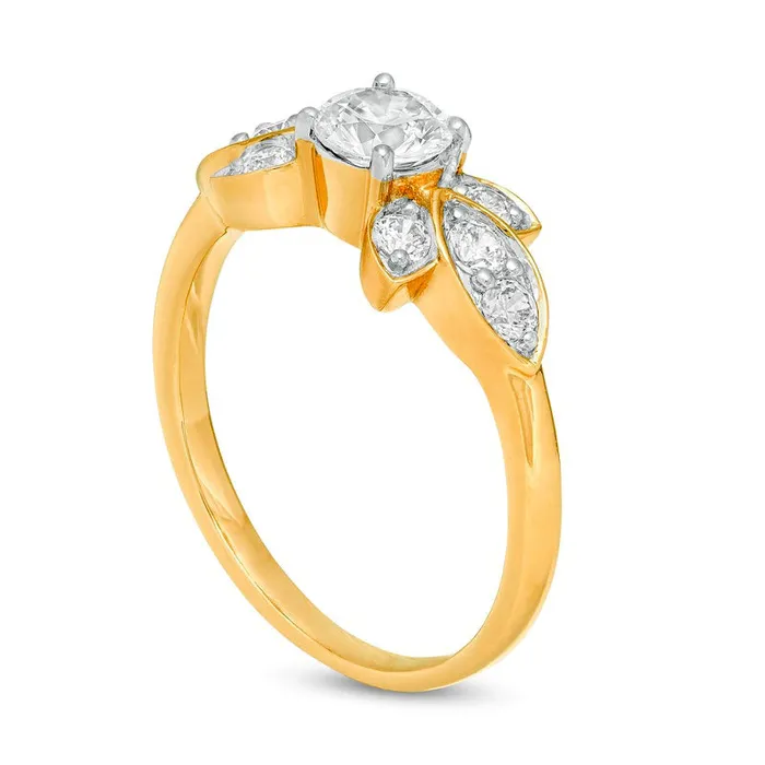 Rings Goldia 088 CT TW Natural Diamond TriSides Engagement Ring in Solid 10K Yellow Gold