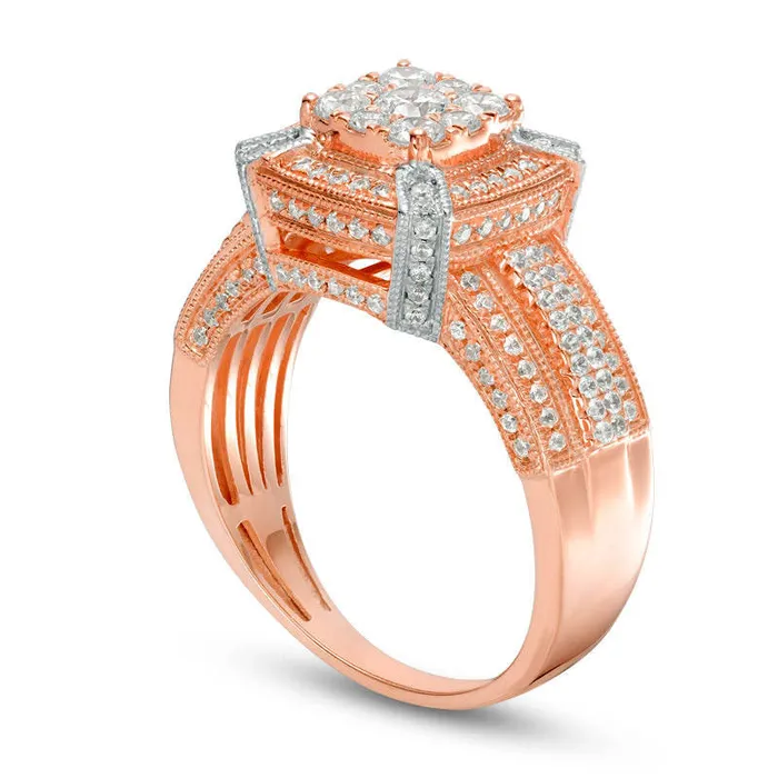 Rings Goldia 10 CT TW Composite Natural Diamond Cushion Frame Antique VintageStyle Engagement Ring in Solid 10K Rose Gold Rings Goldia 10 CT TW Composite Natural Diamond Cushion Frame Antique VintageStyle Engagement Ring in Solid 10K Rose Gold