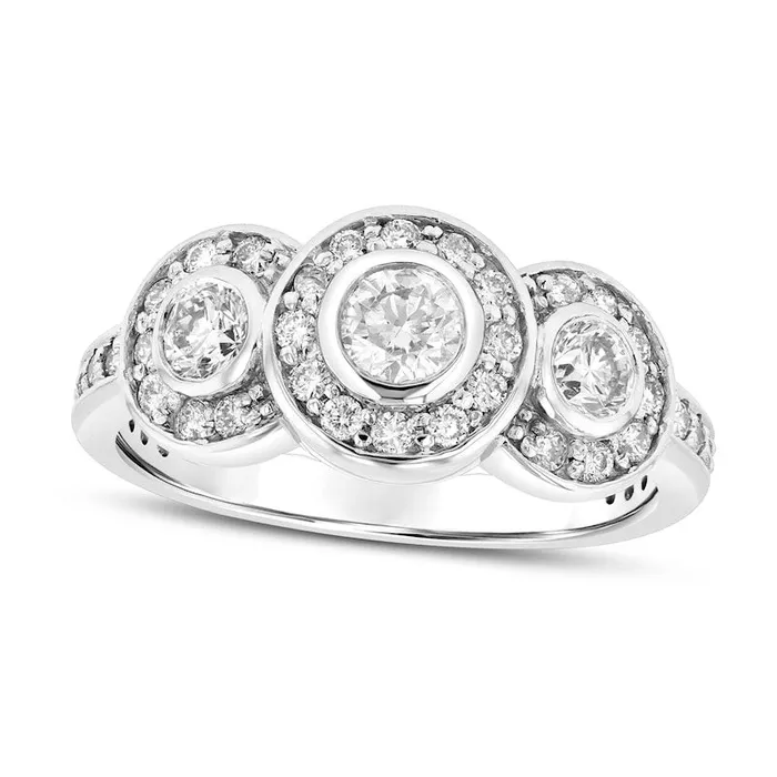Rings Goldia 10 CT TW Natural Diamond Frame Three Stone Engagement Ring in Solid 14K White Gold Rings Goldia 10 CT TW Natural Diamond Frame Three Stone Engagement Ring in Solid 14K White Gold