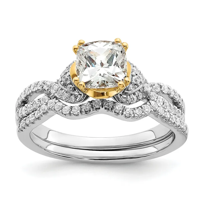 Rings Goldia 100ct CZ Solid Real 14k Twotone Polish 1ct Cushion Engage Dia Ring