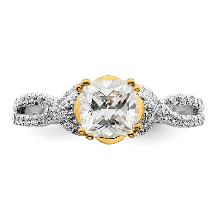 Rings Goldia 100ct CZ Solid Real 14k Twotone Polish 1ct Cushion Engage Dia Ring