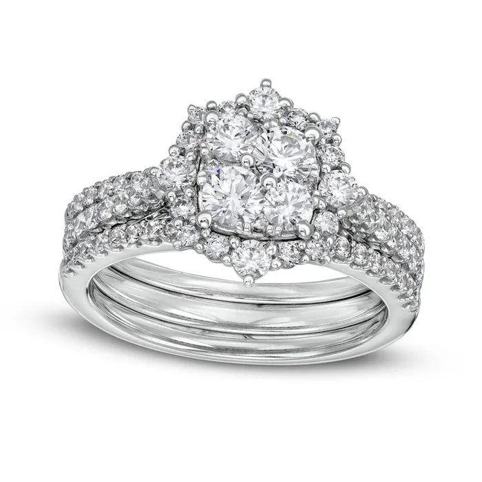 Rings Goldia 133 CT TW Composite Natural Diamond Ornate Frame Three Piece Bridal Engagement Ring Set in Solid 14K White Gold Rings Goldia 133 CT TW Composite Natural Diamond Ornate Frame Three Piece Bridal Engagement Ring Set in Solid 14K White Gold