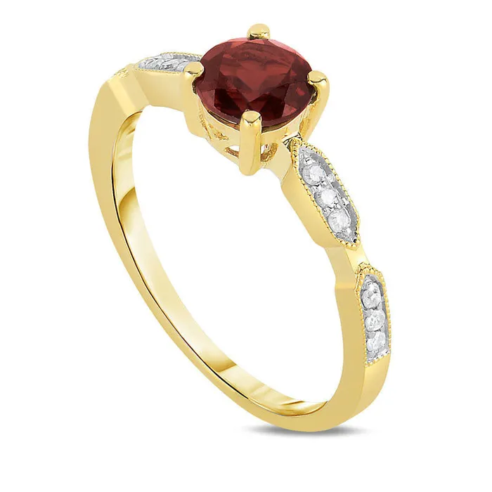 Rings Goldia 60mm Garnet and Natural Diamond Accent Ring in Solid 10K Yellow Gold Rings Goldia 60mm Garnet and Natural Diamond Accent Ring in Solid 10K Yellow Gold