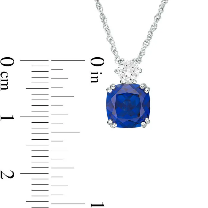 Rings Goldia 80mm CushionCut LabCreated Blue and White Sapphire Pendant in Sterling Silver