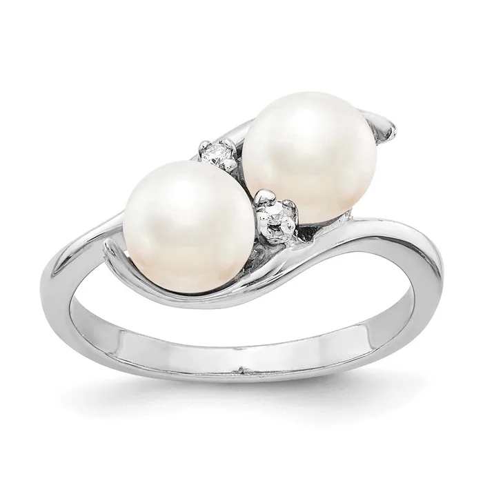 Rings Goldiacom 14k White Gold 6mm FW Cultured Pearl AA Real Diamond ring Rings Goldiacom 14k White Gold 6mm FW Cultured Pearl AA Real Diamond ring