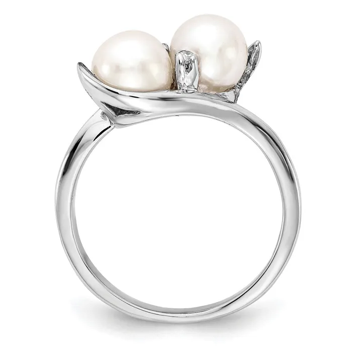 Rings Goldiacom 14k White Gold 6mm FW Cultured Pearl AA Real Diamond ring