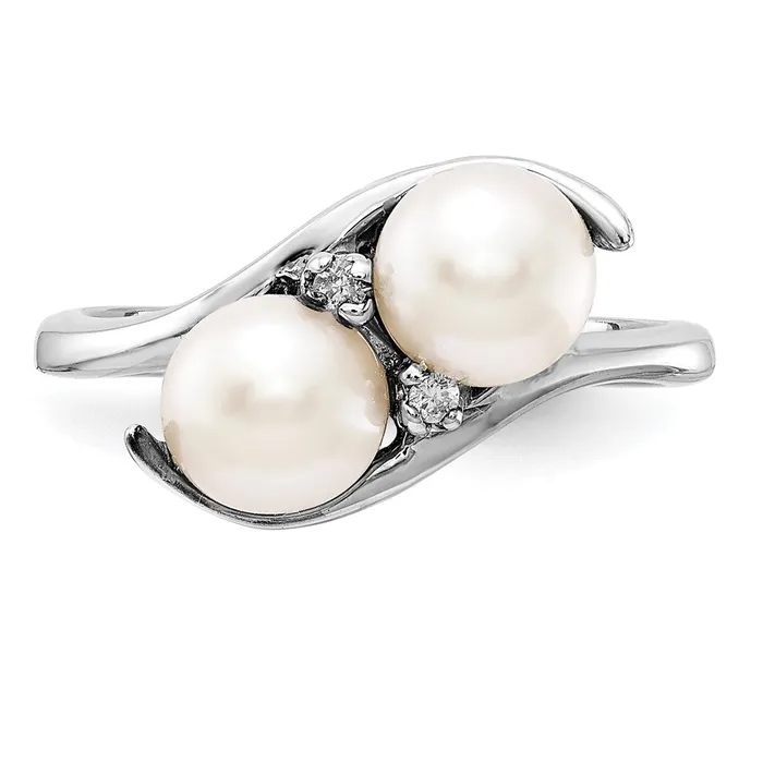 Rings Goldiacom 14k White Gold 6mm FW Cultured Pearl AA Real Diamond ring