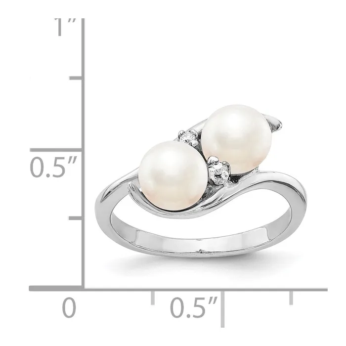 Rings Goldiacom 14k White Gold 6mm FW Cultured Pearl AA Real Diamond ring