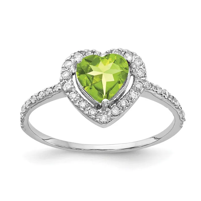 Rings Goldiacom 14k White Gold 6mm Heart Peridot VS Real Diamond ring