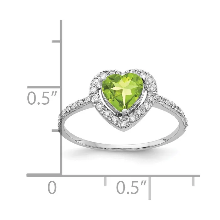 Rings Goldiacom 14k White Gold 6mm Heart Peridot VS Real Diamond ring