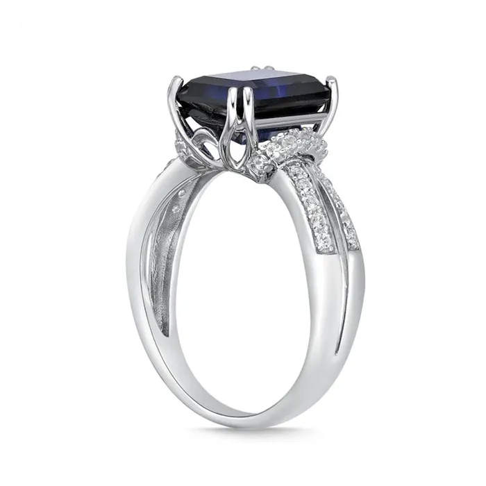 Rings Goldia EmeraldCut Blue and White LabCreated Sapphire Collar Split Shank Ring in Sterling Silver Rings Goldia EmeraldCut Blue and White LabCreated Sapphire Collar Split Shank Ring in Sterling Silver
