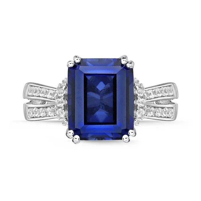 Rings Goldia EmeraldCut Blue and White LabCreated Sapphire Collar Split Shank Ring in Sterling Silver Rings Goldia EmeraldCut Blue and White LabCreated Sapphire Collar Split Shank Ring in Sterling Silver
