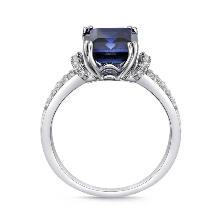 Rings Goldia EmeraldCut Blue and White LabCreated Sapphire Collar Split Shank Ring in Sterling Silver Rings Goldia EmeraldCut Blue and White LabCreated Sapphire Collar Split Shank Ring in Sterling Silver