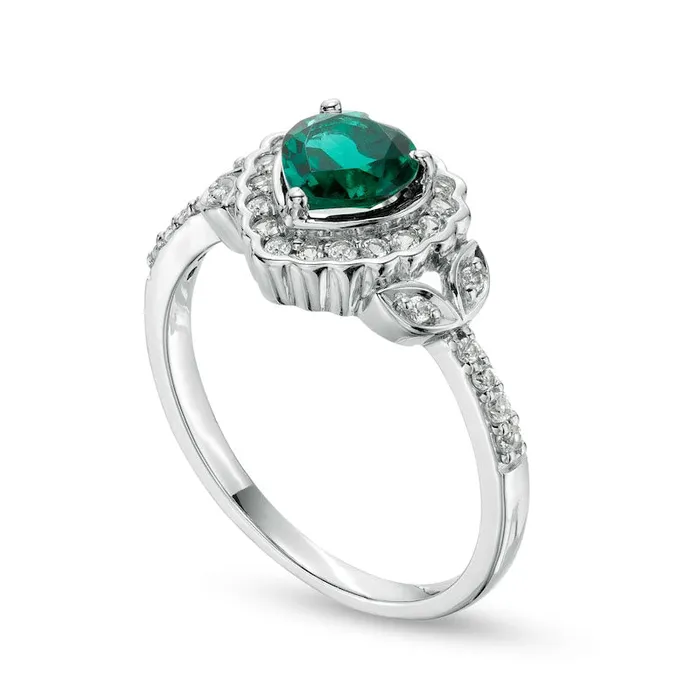 Rings Goldia HeartShaped LabCreated Emerald and White LabCreated Sapphire Scallop Frame LeafSides Flower Ring in Sterling Silver Rings Goldia HeartShaped LabCreated Emerald and White LabCreated Sapphire Scallop Frame LeafSides Flower Ring in Sterling Silver