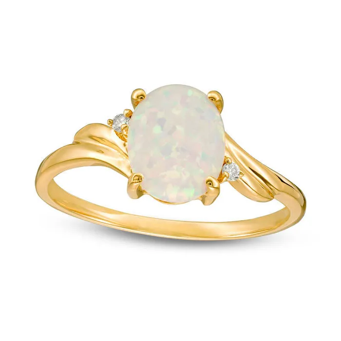 Rings Goldia Oval LabCreated Opal and Diamond Accent Bypass Swirl Shank Ring in Solid 10K Yellow Gold Rings Goldia Oval LabCreated Opal and Diamond Accent Bypass Swirl Shank Ring in Solid 10K Yellow Gold
